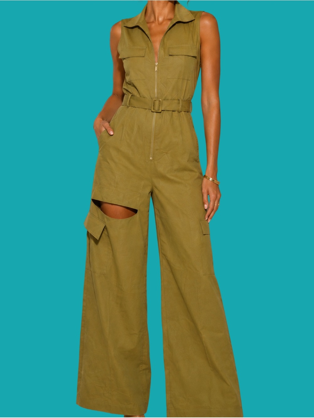 Loragal Utility Wide-Leg Sleeveless Jumpsuit with Belt